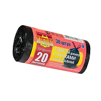 Мешки для мусора 20 л, с ручками, черные, в рулоне 30 шт., ПНД, 10 мкм, 550х440 мм, Крепак, 4607075710276 в Мичуринске