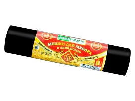 Мешки для мусора 120 л, с завязками, черные, в рулоне 10 шт., ПНД, 15 мкм, 800х750 мм, VIP, Z12010black в Мичуринске