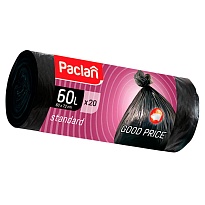 Мешки для мусора 60 л, черные, в рулоне 20 шт., ПНД, 7,4 мкм, 720х600 мм, PACLAN, 600820 в Мичуринске