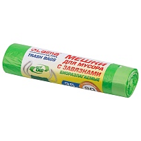 Мешки для мусора 35 л, биоразлагаемые с завязками, зеленые, в рулоне 20 шт., ПНД, 14 мкм, 600х500 мм, LAIMA ULTRA, 607688 в Мичуринске