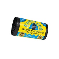 Мешки для мусора 20 л, с ушками, черные, в рулоне 30 шт., ПНД, 10 мкм, 550х440 мм, Крепакоф, 4607075710405 в Мичуринске