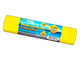 Мешки для мусора 120 л, с завязками, желтые, в рулоне 10 шт., ПНД, 15 мкм, 800х750 мм, VIP, Z12010yel в Мичуринске