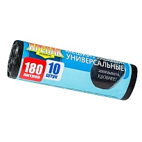 Мешки для мусора 180 л, с ушками, черные, в рулоне 10 шт., ПНД, 20 мкм, 1150х800 мм, Крепак, 4607075710498 в Мичуринске