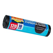 Мешки для мусора 120 л, с ушками, черные, в рулоне 10 шт., ПНД, 15 мкм, 1100х700 мм, Крепак, 4607075710474 в Мичуринске