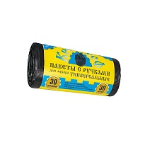 Мешки для мусора 30 л, с ручками, черные, в рулоне 30 шт., ПНД, 9 мкм, 620х480 мм, Крепакоф, 4607075710665 в Мичуринске Мешки для мусора 30 л, с ручками, черные, в рулоне 30 шт., ПНД, 9 мкм, 620х480 мм, Крепакоф, 4607075710665 в Мичуринске