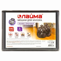 Мешки для мусора 240 л, черные, в пачке 5 шт., ПВД 60 мкм, 1400х900 мм, LAIMA, 601394 в Мичуринске