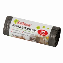 Мешки для мусора 30 л, черные, в рулоне 20 шт., ПНД, 5 мкм, 550х470 мм, Любаша эконом, 605329 в Мичуринске