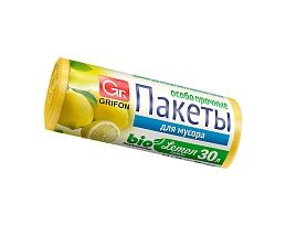 Мешки для мусора 30 л, ароматизированные, Лимон, желтые, в рулоне 20 шт., ПНД, 9 мкм, 560х530 мм, GRIFON Aroma, 101-020 Li в Мичуринске