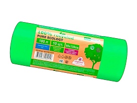 Мешки для мусора 180 л, ароматизированные, биоразлагаемые, зеленые, в рулоне 10 шт., ПВД, 40 мкм, 1300х930 мм, PURE ECOLOGY, bio1801081 в Мичуринске