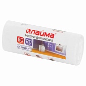 Мешки для мусора 60 л, белые, в рулоне 20 шт., ПНД, 7 мкм, 680х580 мм, LAIMA, 605539