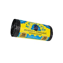 Мешки для мусора 30 л, с ушками, черные, в рулоне 30 шт., ПНД, 8 мкм, 580х460 мм, Крепакоф, 4607075710412 в Мичуринске