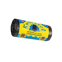 Мешки для мусора 30 л, с ушками, черные, в рулоне 30 шт., ПНД, 8 мкм, 580х460 мм, Крепакоф, 4607075710238 в Мичуринске
