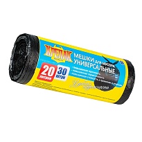 Мешки для мусора 20 л, черные, в рулоне 30 шт., ПНД, 10 мкм, 550х440 мм, Крепак, 4607075710092 в Мичуринске